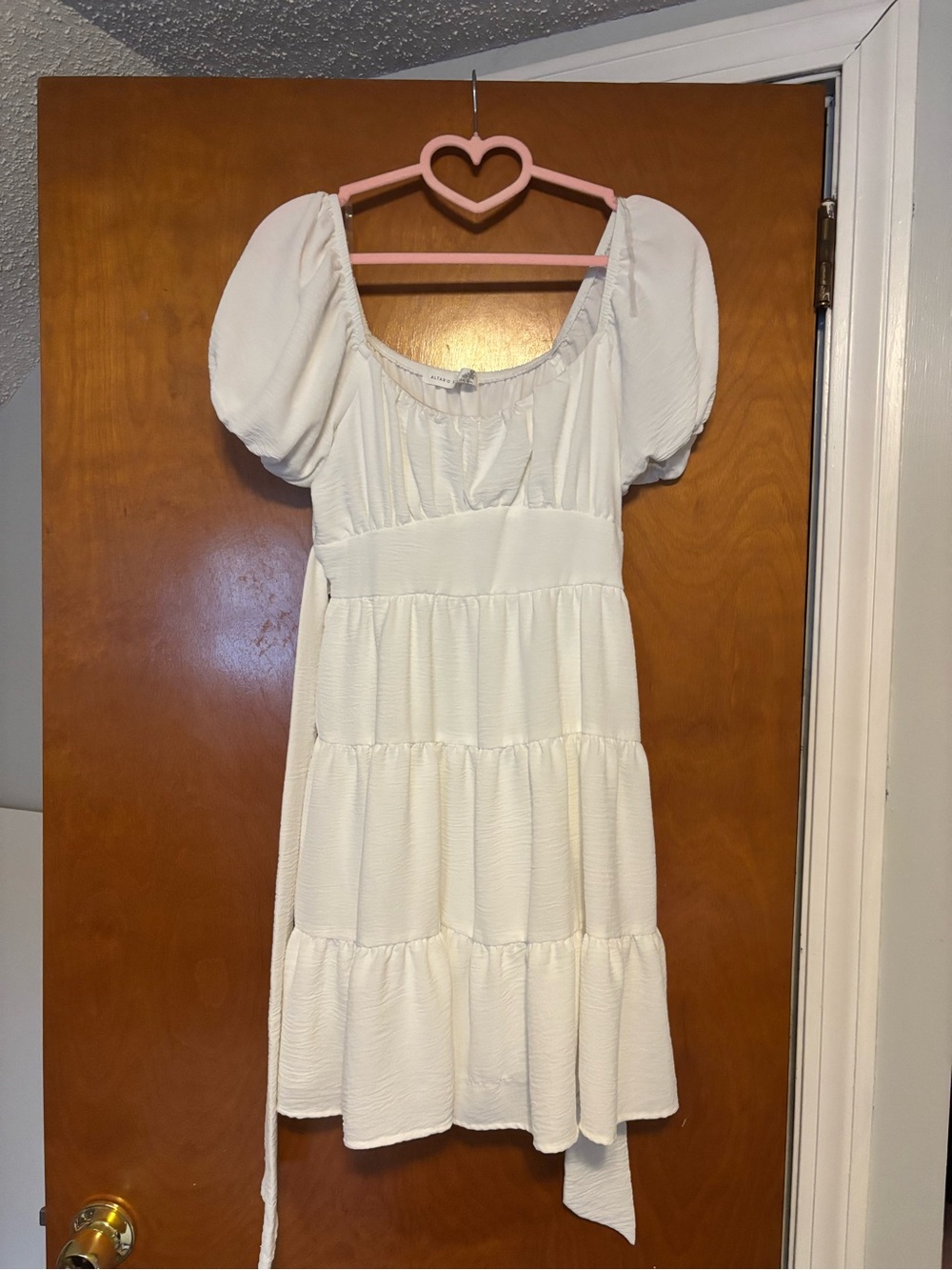 Altar'd State Cream Puff Sleeve Tiered Midi Dress